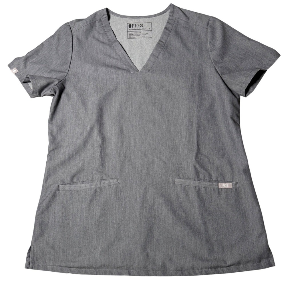 FIGS Technical Collection Gray V-Neck Scrub Top FW1100 Womens Small Heather Gray